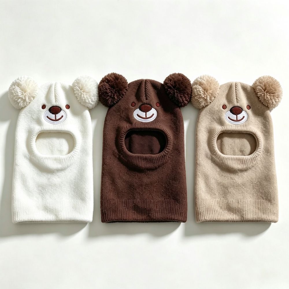 Infant Beanie Hat With Ears - Winterdichte babymuts met berenoren, gebreide muts,