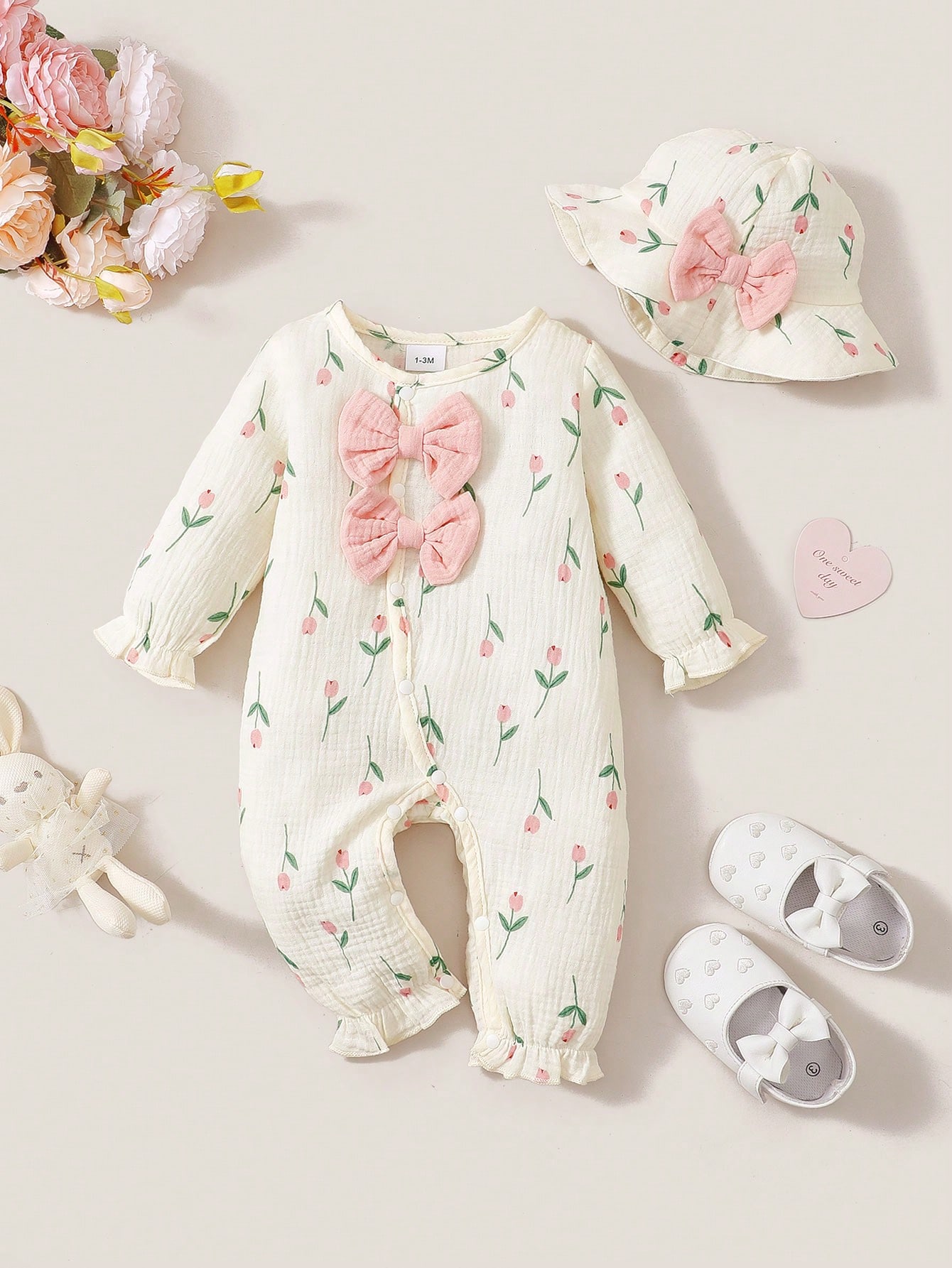 Newborn Baby Girl Romper Floral - Lente- en herfstrompertje voor baby meisjes,