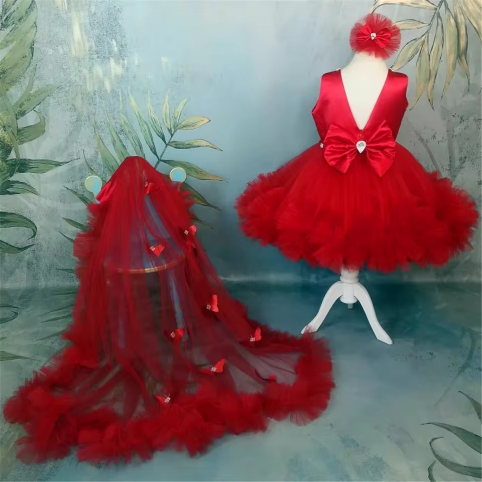 Aangepaste rode bloemenmeisjes - Toddler Girl Tulle Party Dress recensie en prijs